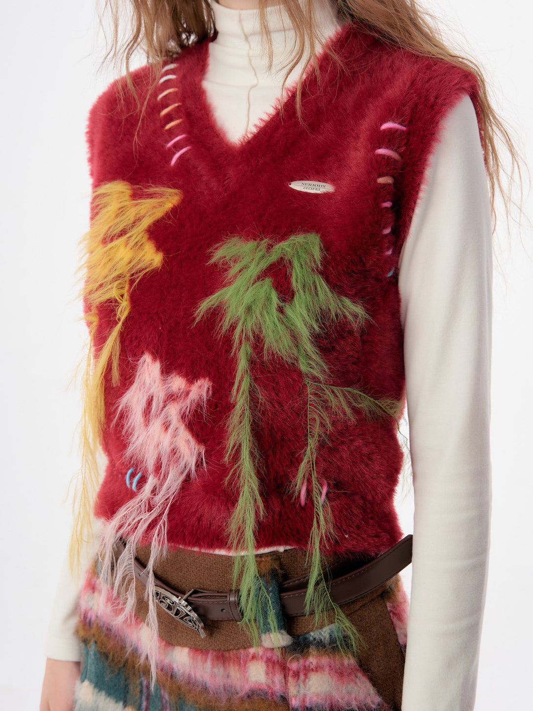 Fuzzy Star Fringe Sweater Vest