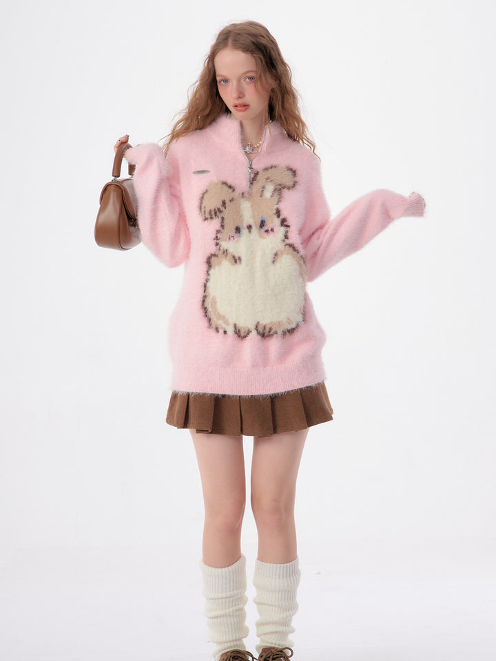 Fuzzy Bunny Half-Zip Sweater