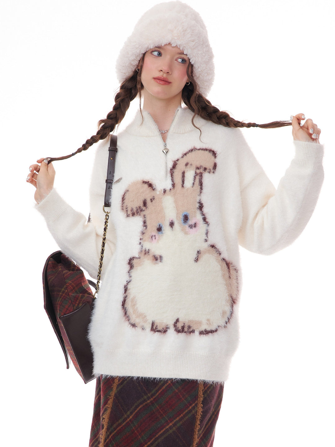 Fuzzy Bunny Half-Zip Sweater