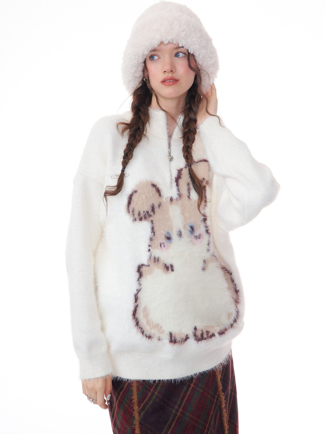 Fuzzy Bunny Half-Zip Sweater