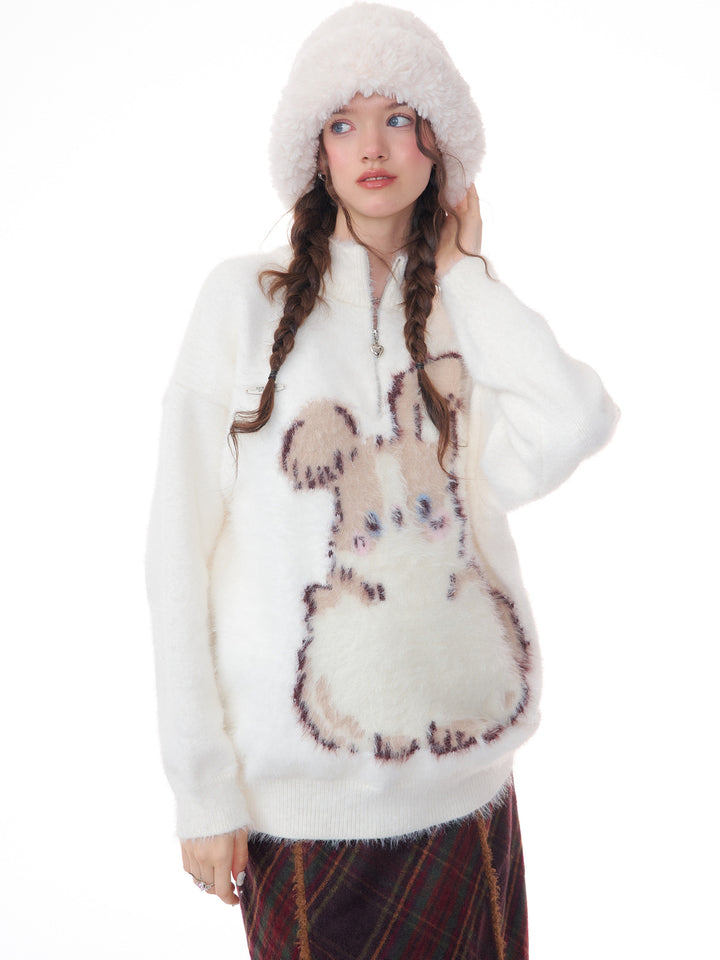 Fuzzy Bunny Half-Zip Sweater