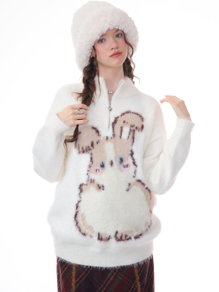 Fuzzy Bunny Half-Zip Sweater