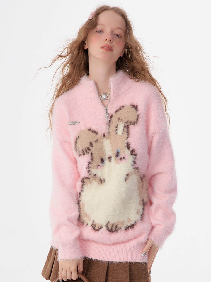 Fuzzy Bunny Half-Zip Sweater