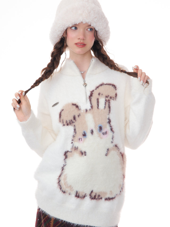Fuzzy Bunny Half-Zip Sweater