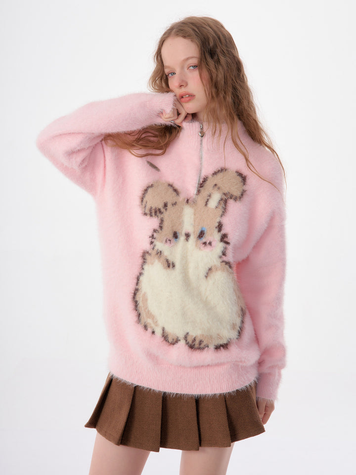 Fuzzy Bunny Half-Zip Sweater