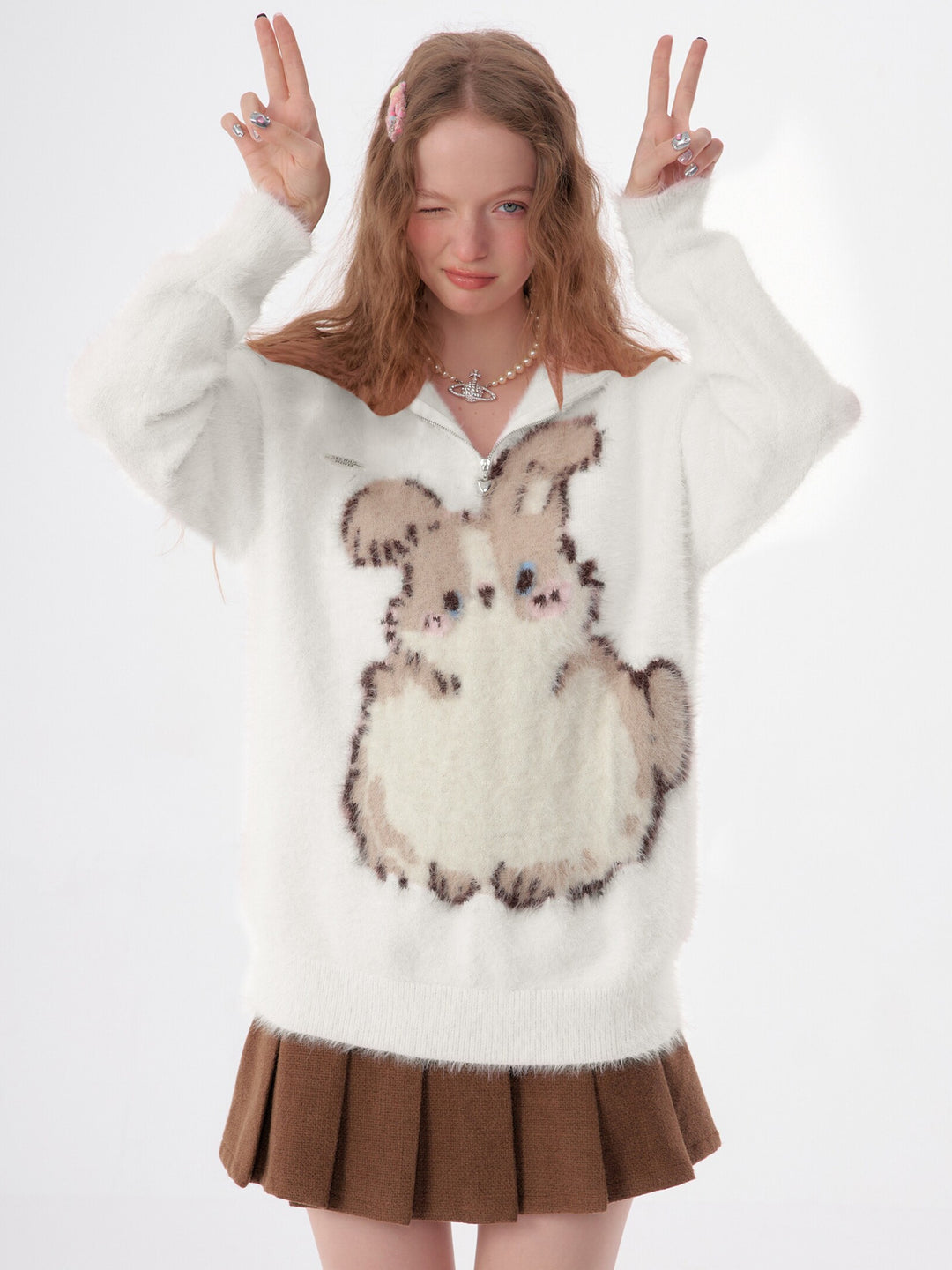 Fuzzy Bunny Half-Zip Sweater