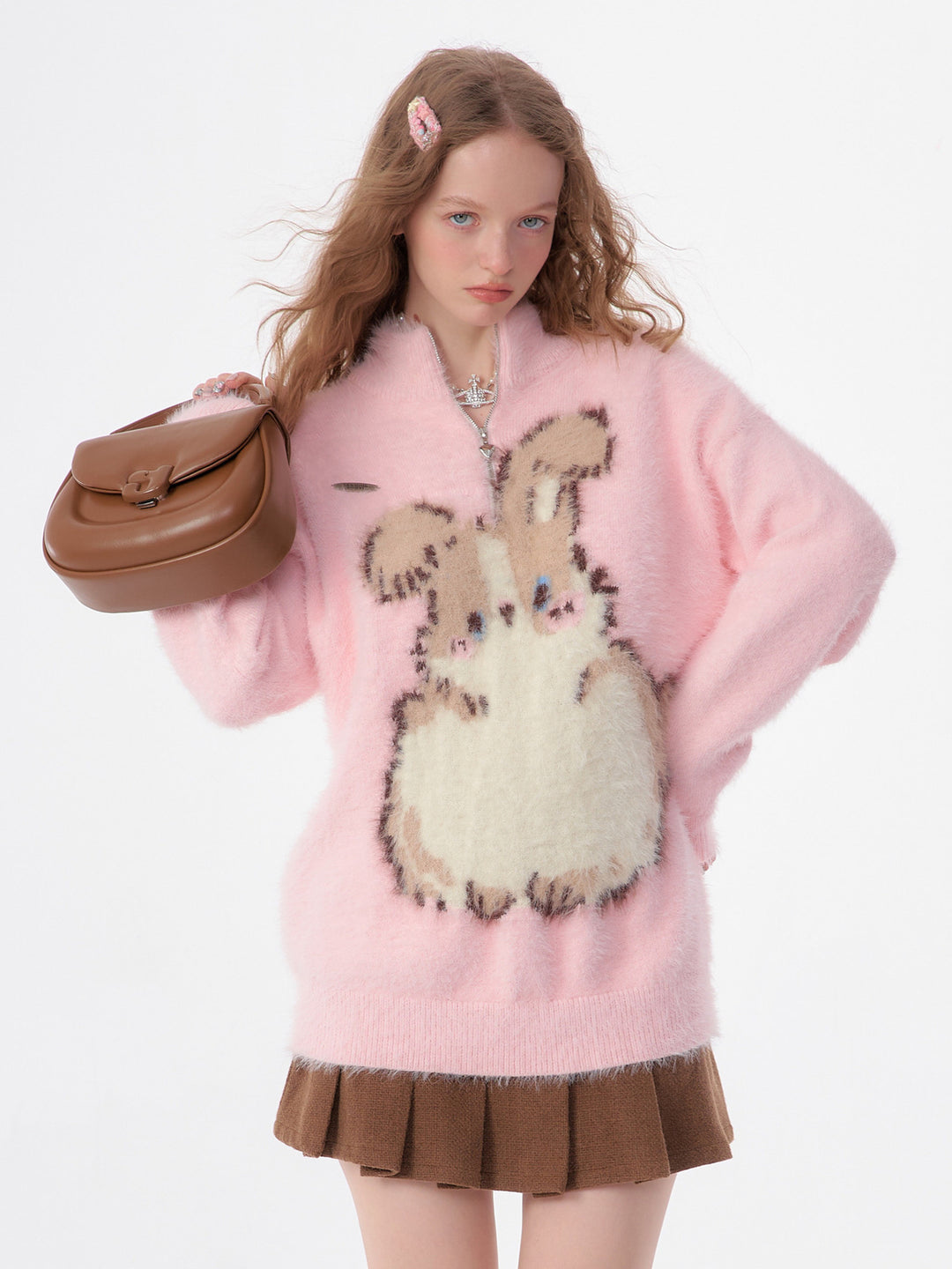 Fuzzy Bunny Half-Zip Sweater