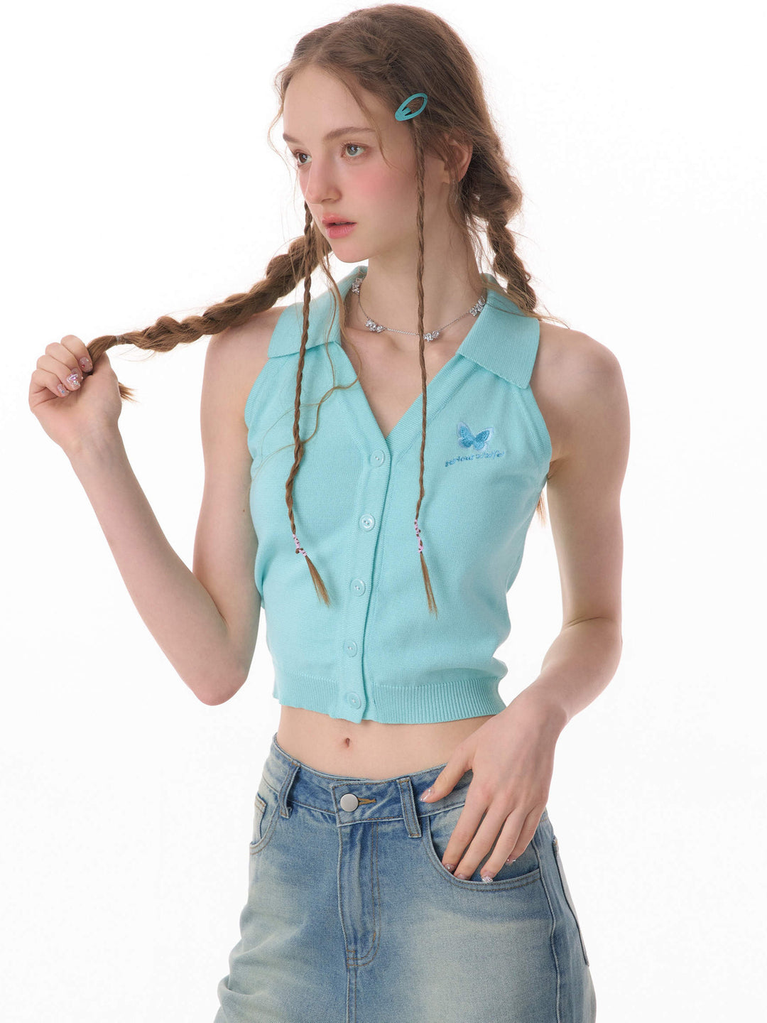 Butterfly Embroidered Halter Cardigan