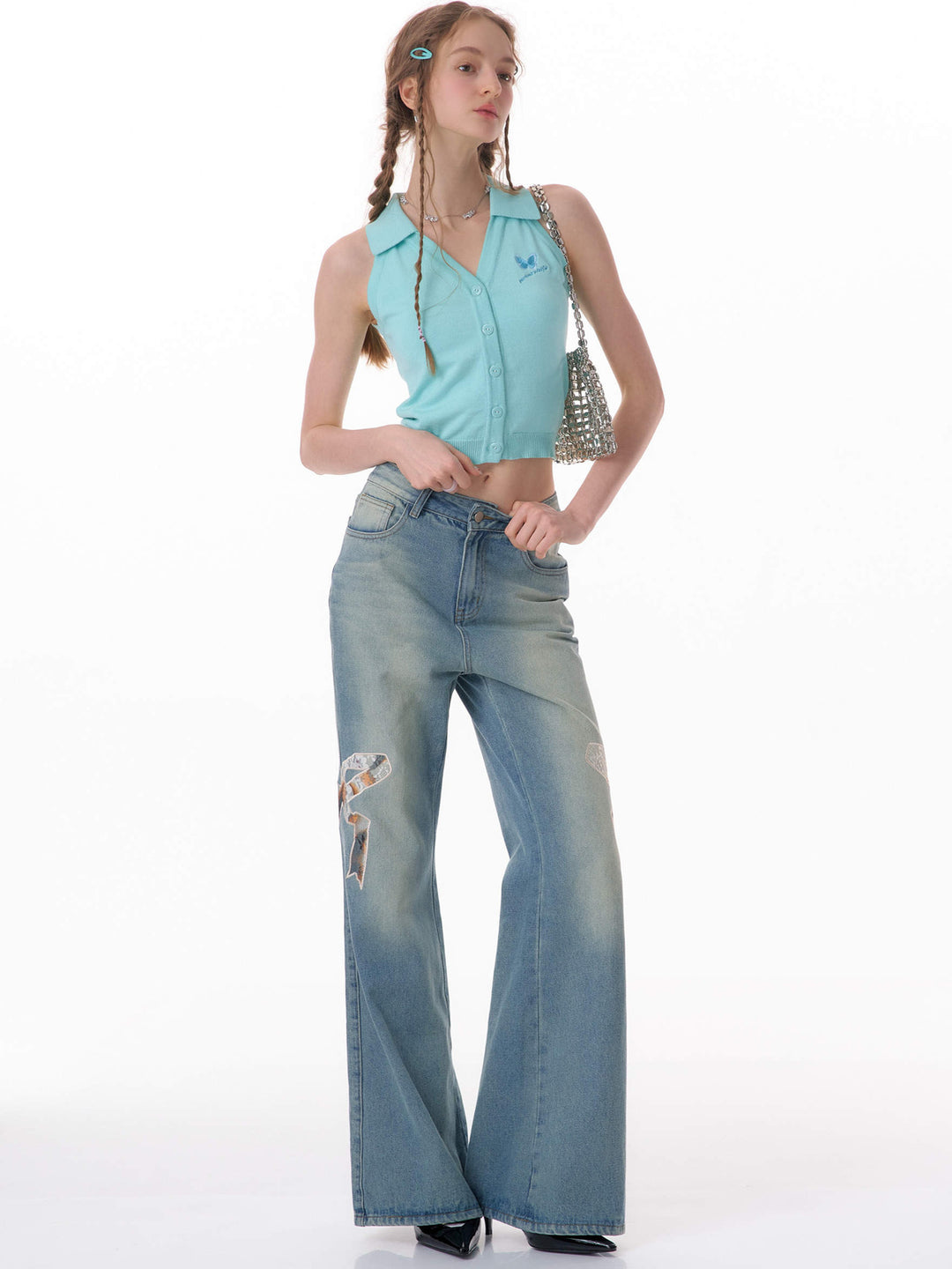 Butterfly Embroidered Halter Cardigan