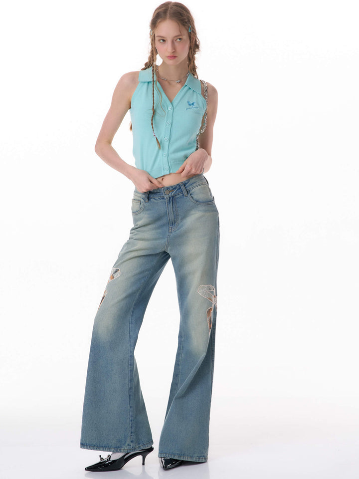 Butterfly Embroidered Halter Cardigan