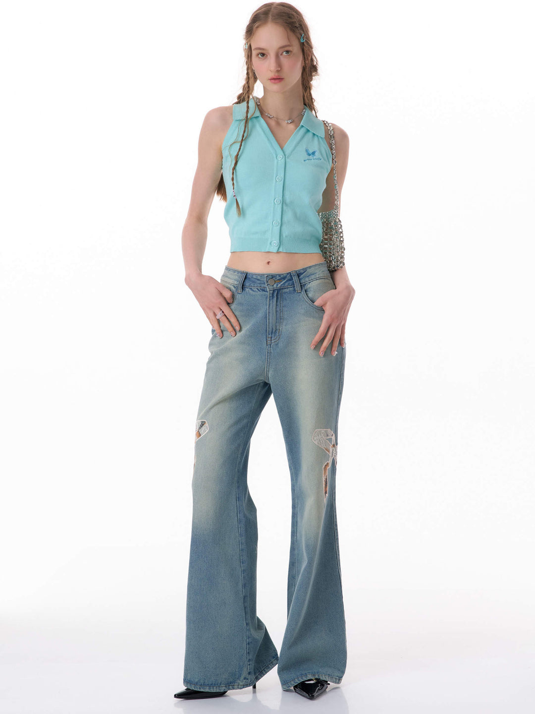 Butterfly Embroidered Halter Cardigan