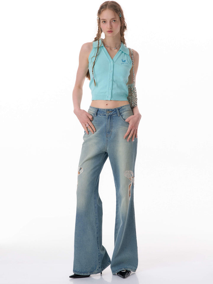 Butterfly Embroidered Halter Cardigan