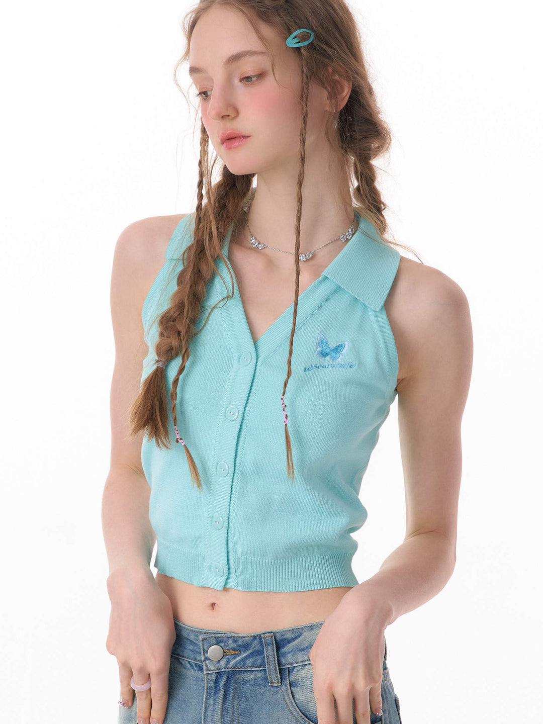 Butterfly Embroidered Halter Cardigan