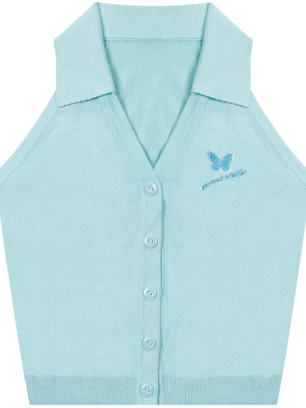 Butterfly Embroidered Halter Cardigan
