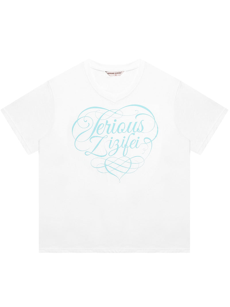 Y2K Script Graphic V-Neck T-Shirt