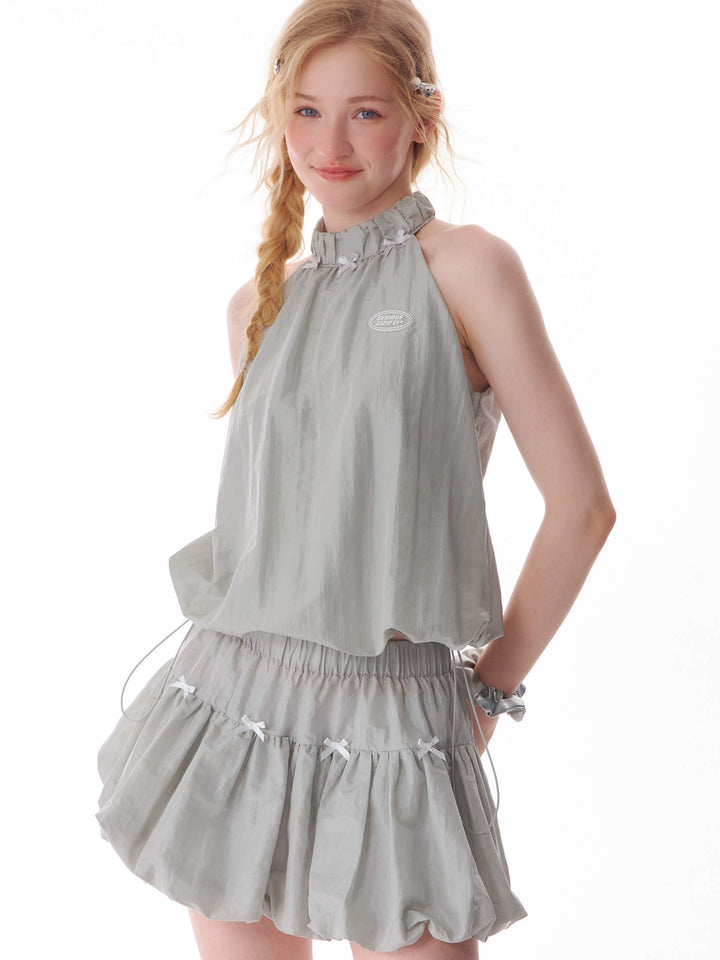 Bow-Trim Drawstring Halter Top