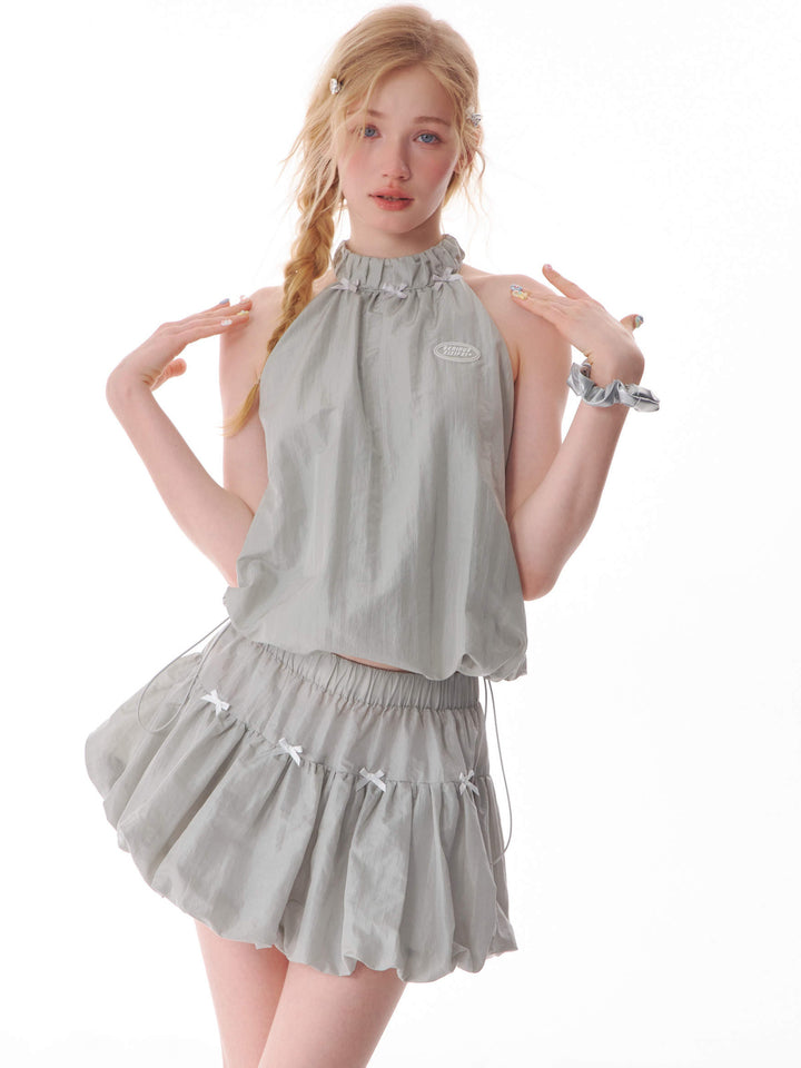 Bow-Trim Drawstring Halter Top