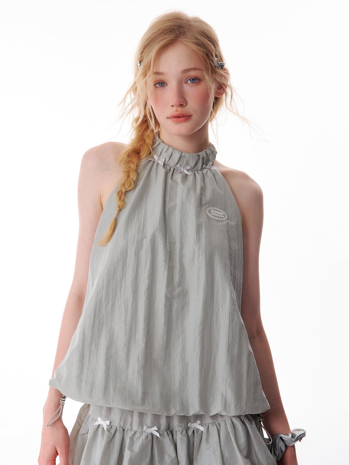 Bow-Trim Drawstring Halter Top