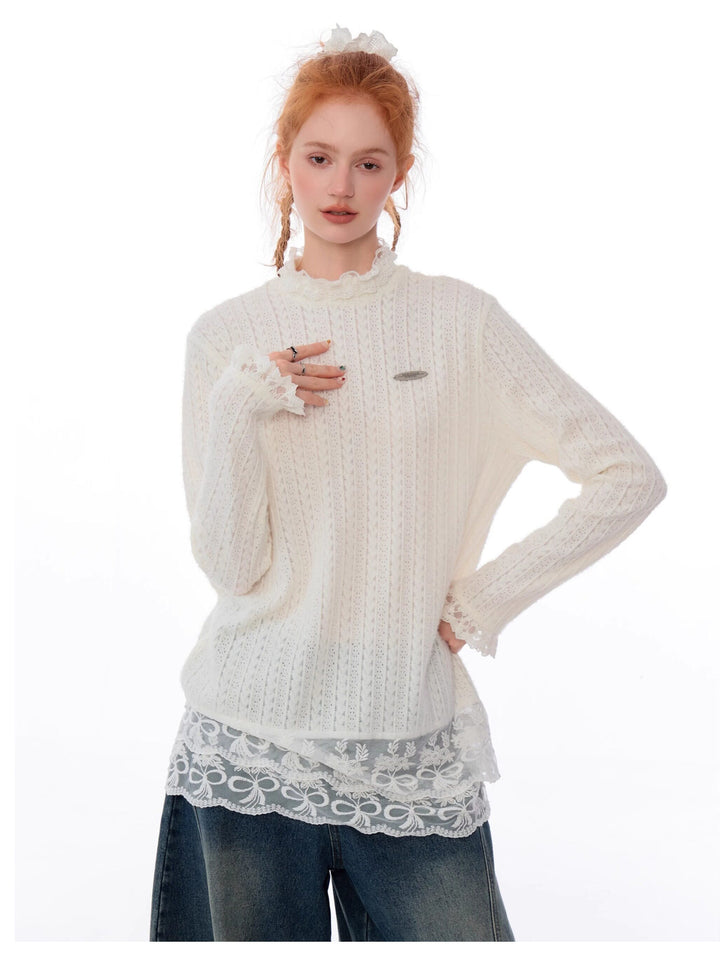 Coquette Lace-Hem Pointelle Knit Top