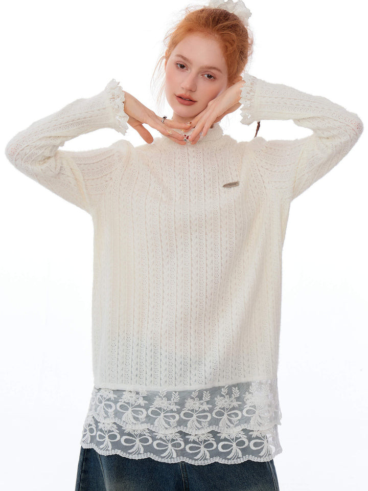 Coquette Lace-Hem Pointelle Knit Top
