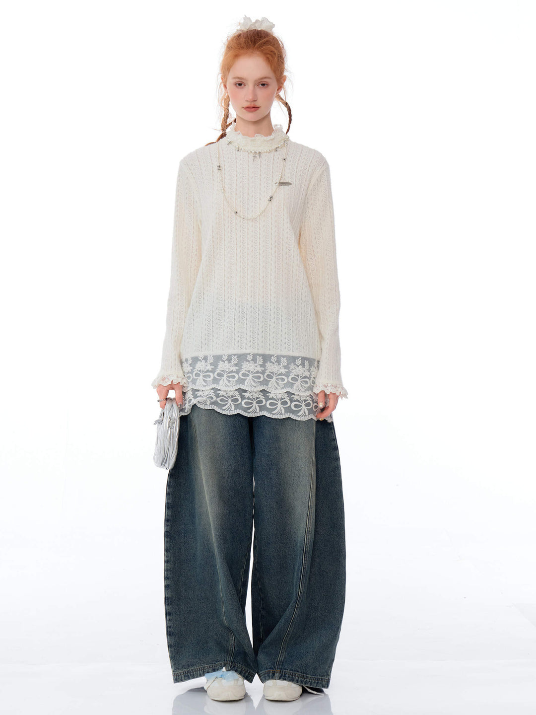 Coquette Lace-Hem Pointelle Knit Top
