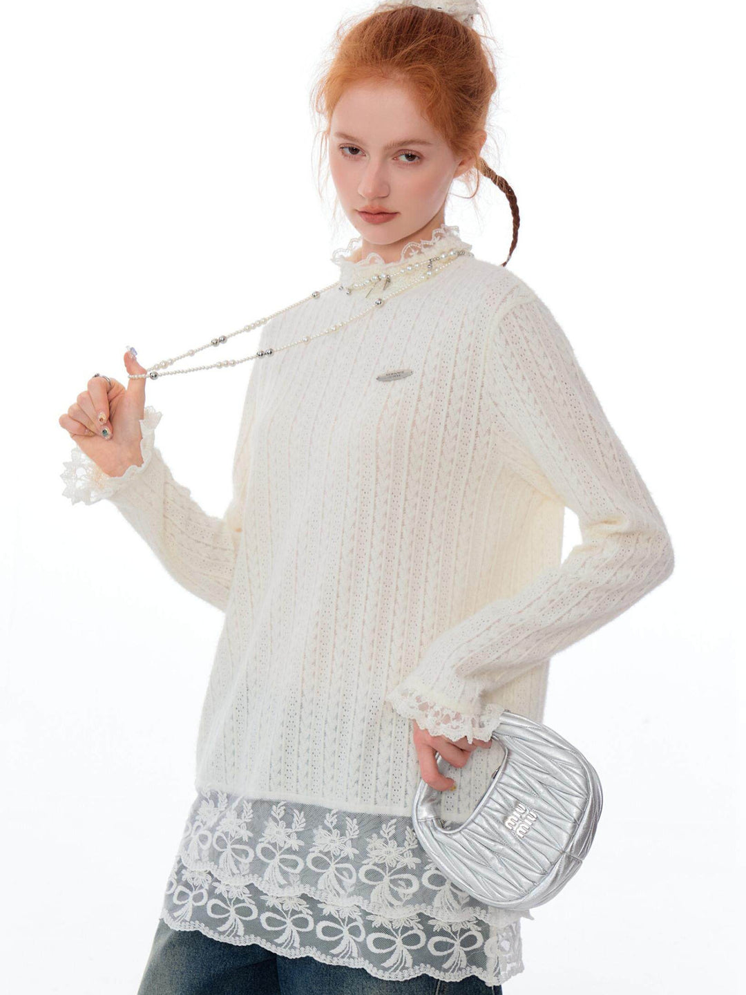 Coquette Lace-Hem Pointelle Knit Top