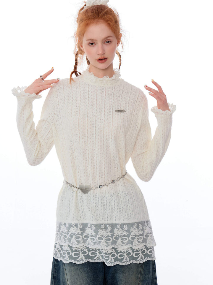Coquette Lace-Hem Pointelle Knit Top