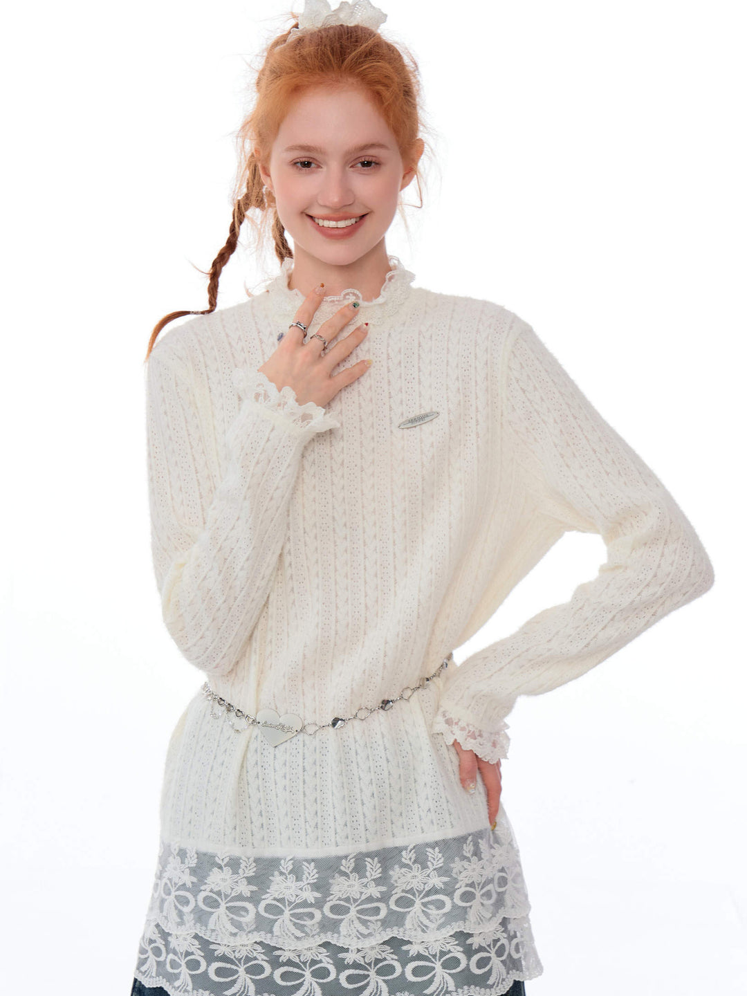 Coquette Lace-Hem Pointelle Knit Top