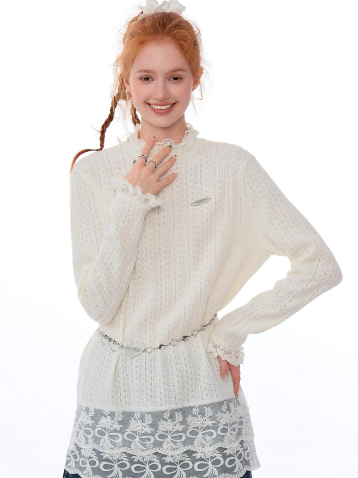 Coquette Lace-Hem Pointelle Knit Top