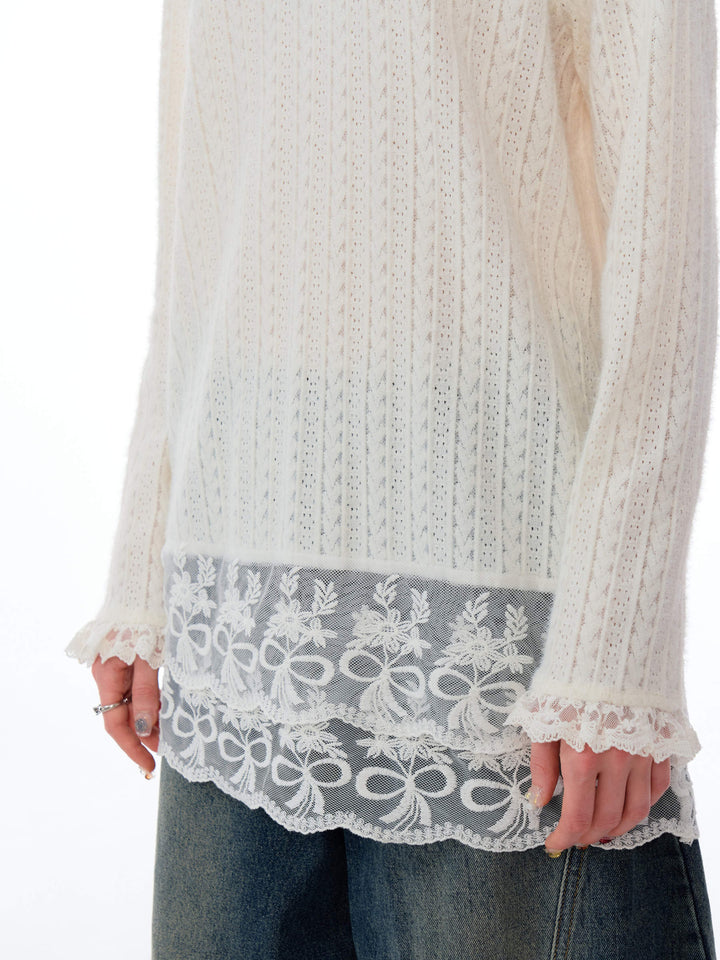 Coquette Lace-Hem Pointelle Knit Top