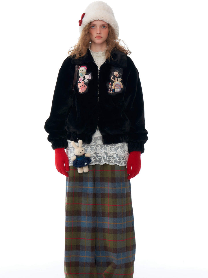 Plaid Lace-Hem Wide Leg Pants