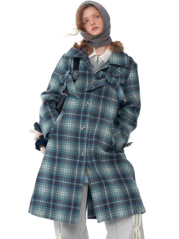 Blue Plaid Bow Longline Coat