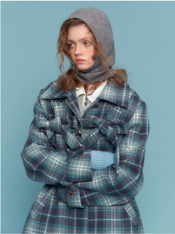Blue Plaid Bow Longline Coat