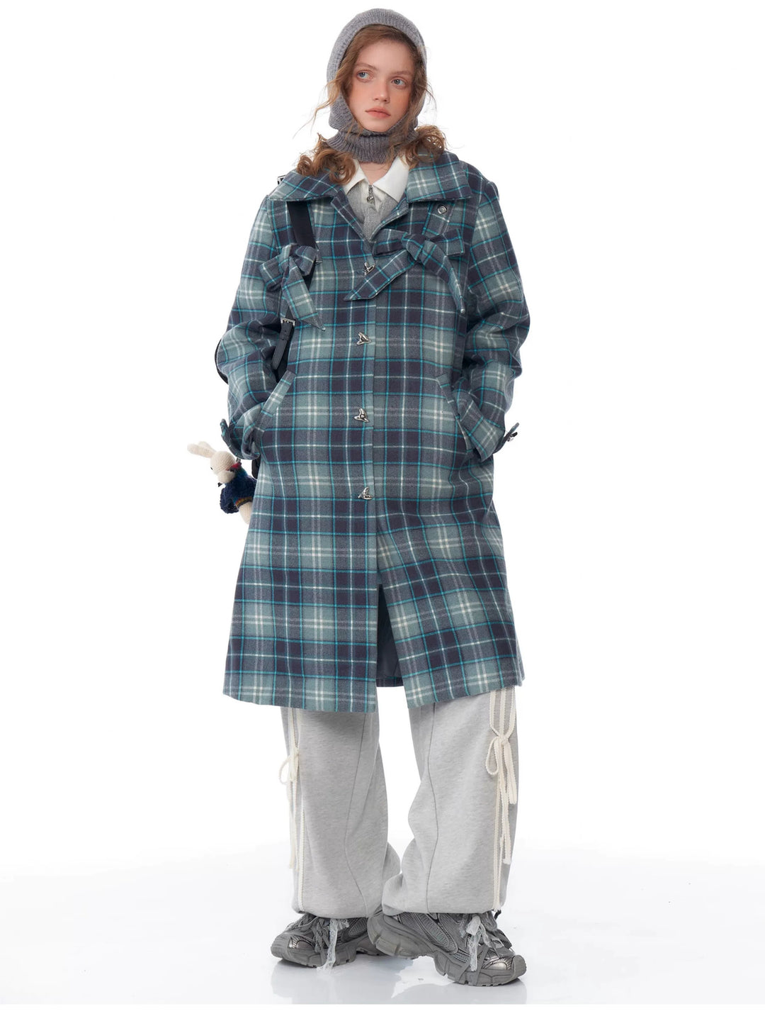 Blue Plaid Bow Longline Coat