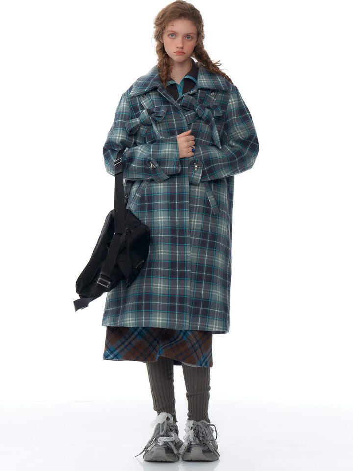 Blue Plaid Bow Longline Coat
