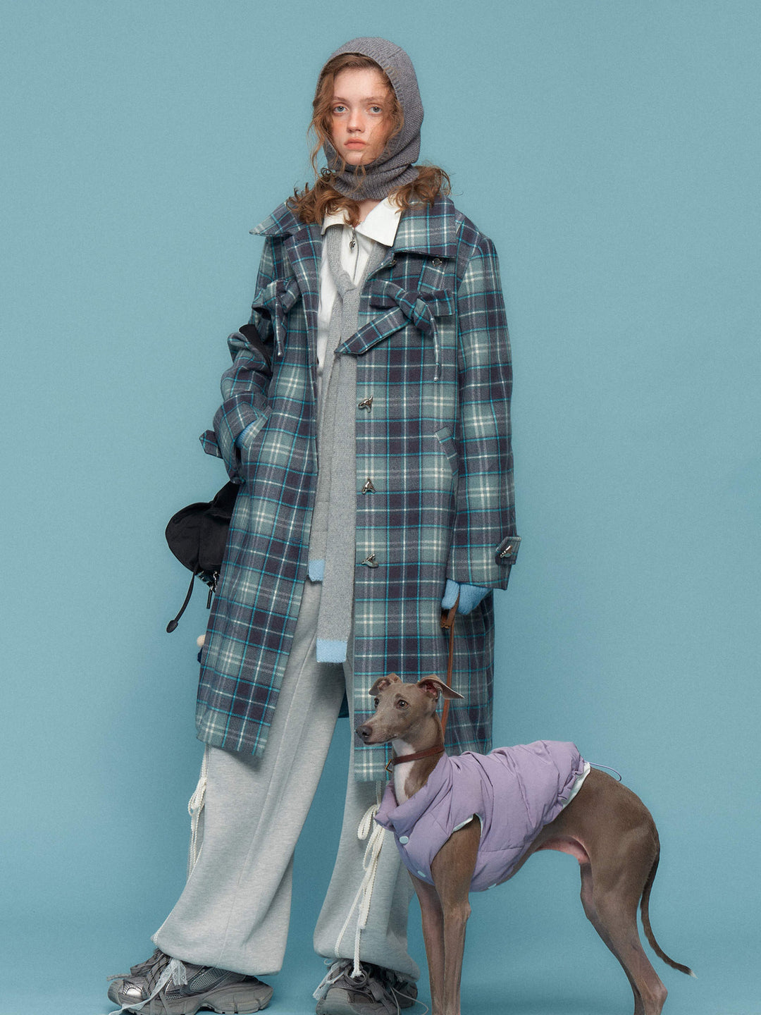 Blue Plaid Bow Longline Coat