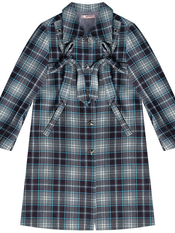 Blue Plaid Bow Longline Coat