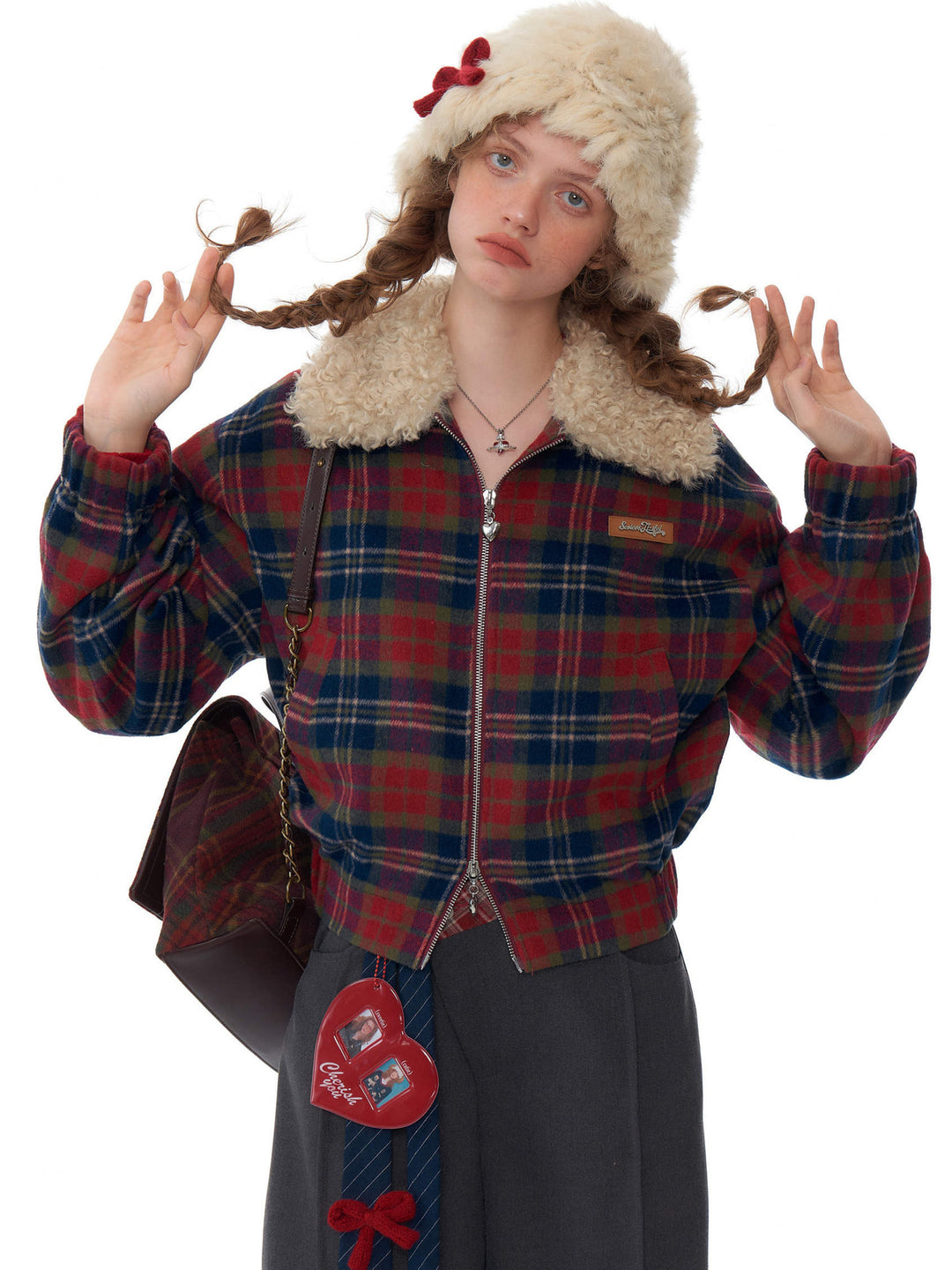 Retro Plaid Plush Collar Jacket