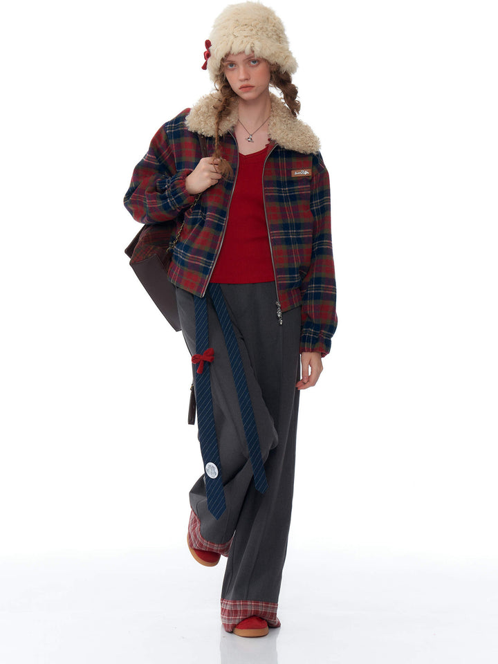 Retro Plaid Plush Collar Jacket
