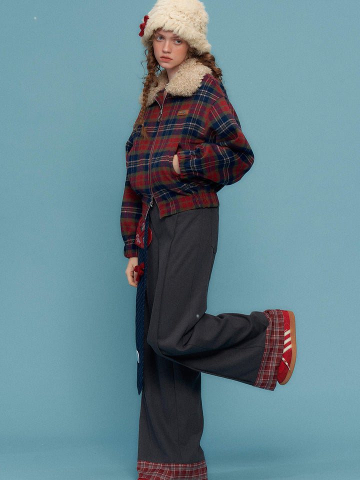 Retro Plaid Plush Collar Jacket