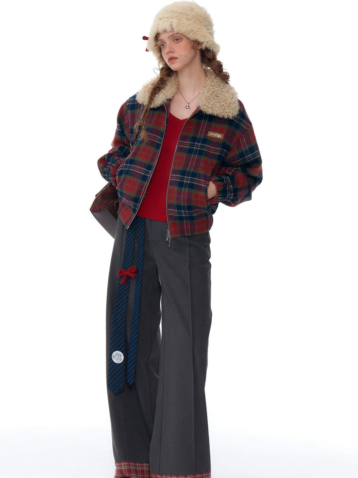 Retro Plaid Plush Collar Jacket