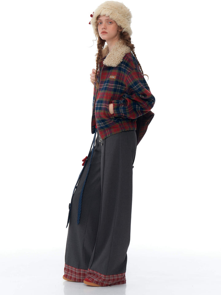 Retro Plaid Plush Collar Jacket