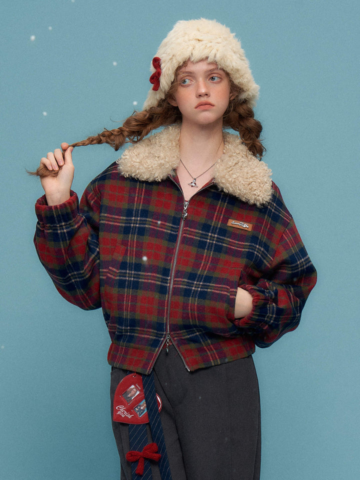 Retro Plaid Plush Collar Jacket