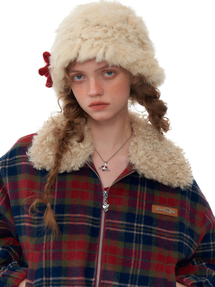 Retro Plaid Plush Collar Jacket