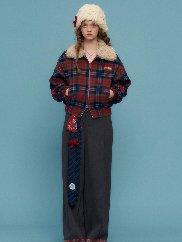 Retro Plaid Plush Collar Jacket