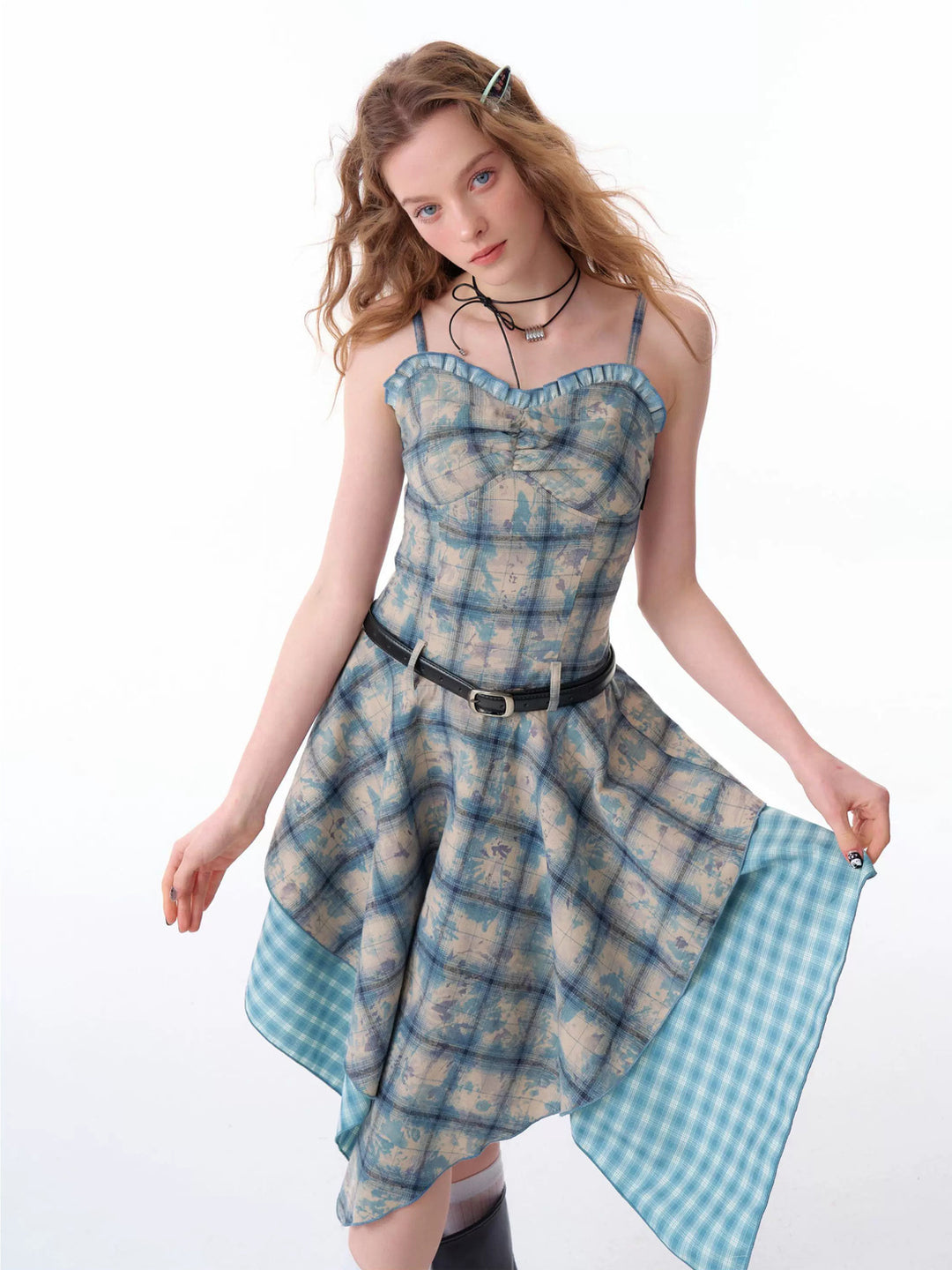 Blue Plaid Handkerchief Cami Dress
