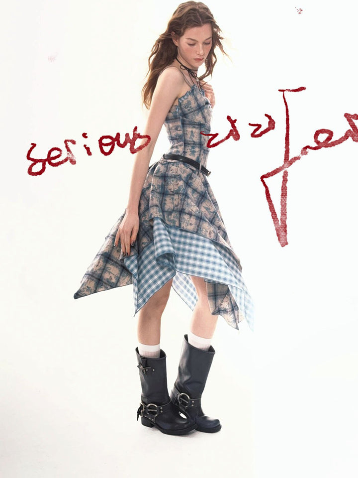 Blue Plaid Handkerchief Cami Dress