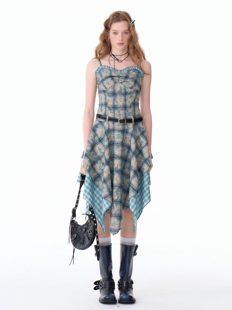 Blue Plaid Handkerchief Cami Dress