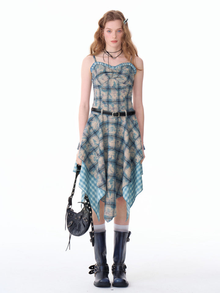 Blue Plaid Handkerchief Cami Dress