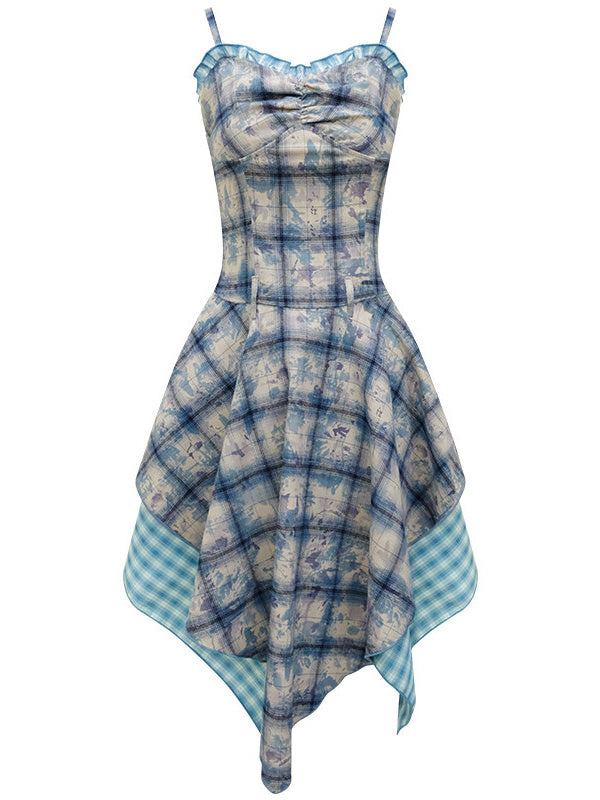 Blue Plaid Handkerchief Cami Dress